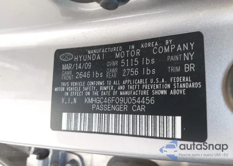 2009 Hyundai Genesis 4.6 from USA, damaged, VIN KMHGC46F09U054456